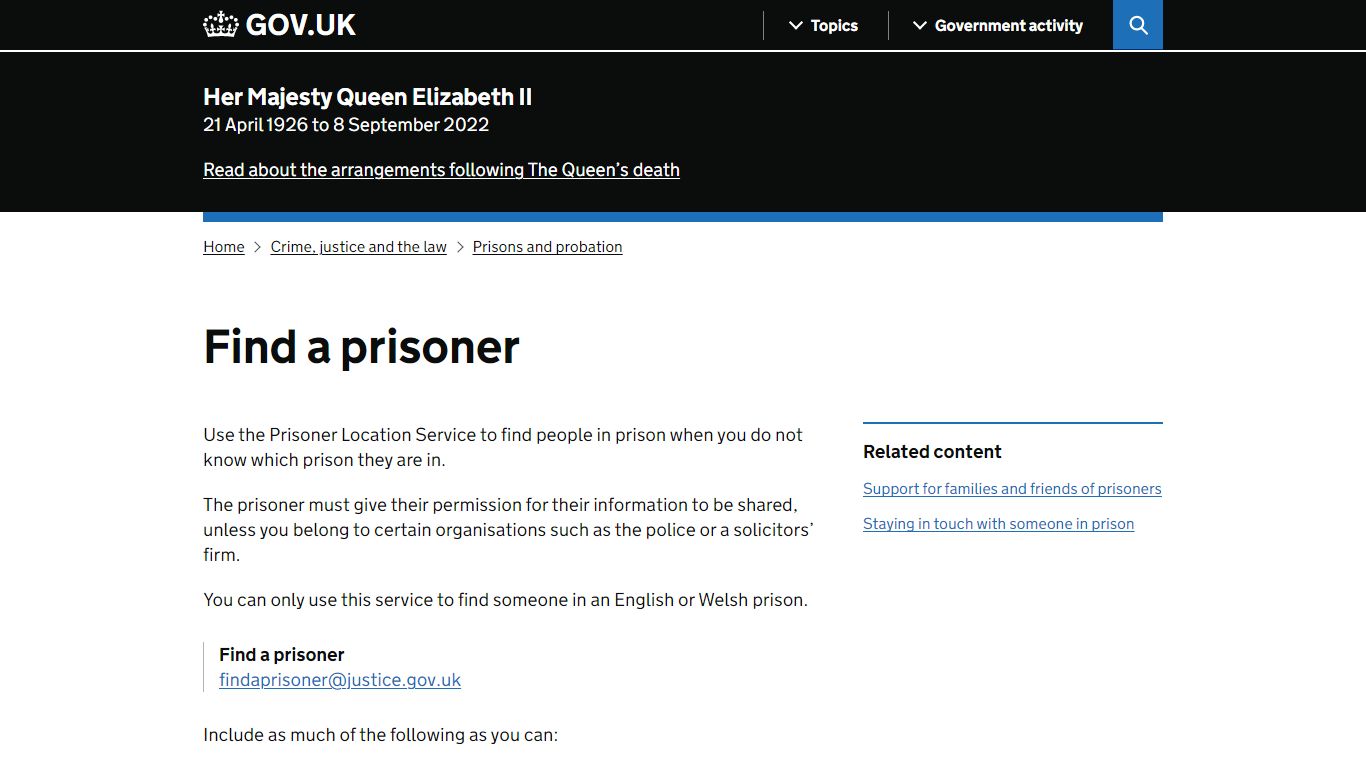 Find a prisoner - GOV.UK